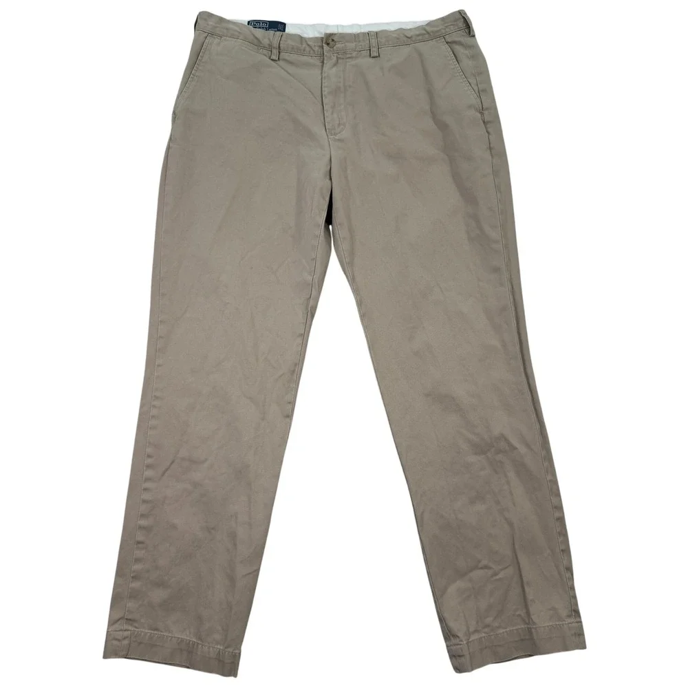 Polo Ralph Lauren Preston Pant Men 38x32 Khaki Tan Cotton Chino Trousers Classic